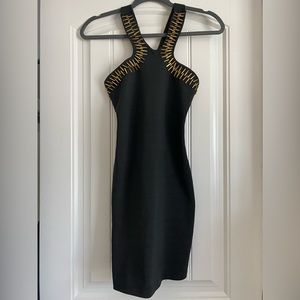 Black Bodycon dress with gold neck embellishment